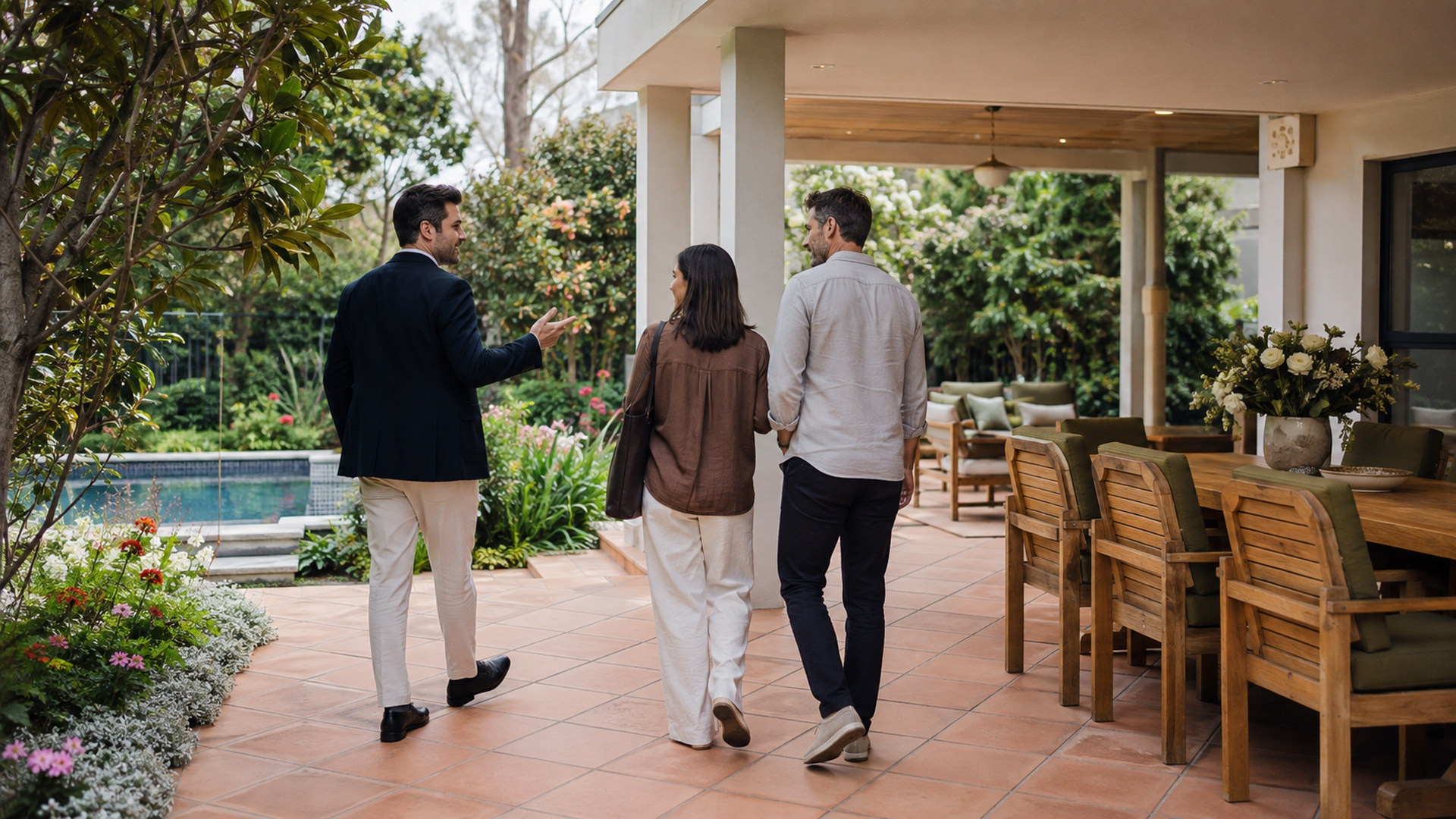 An outdoor entertaining area at a luxury property inspection