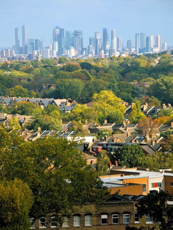 Australian city skyline above residential property